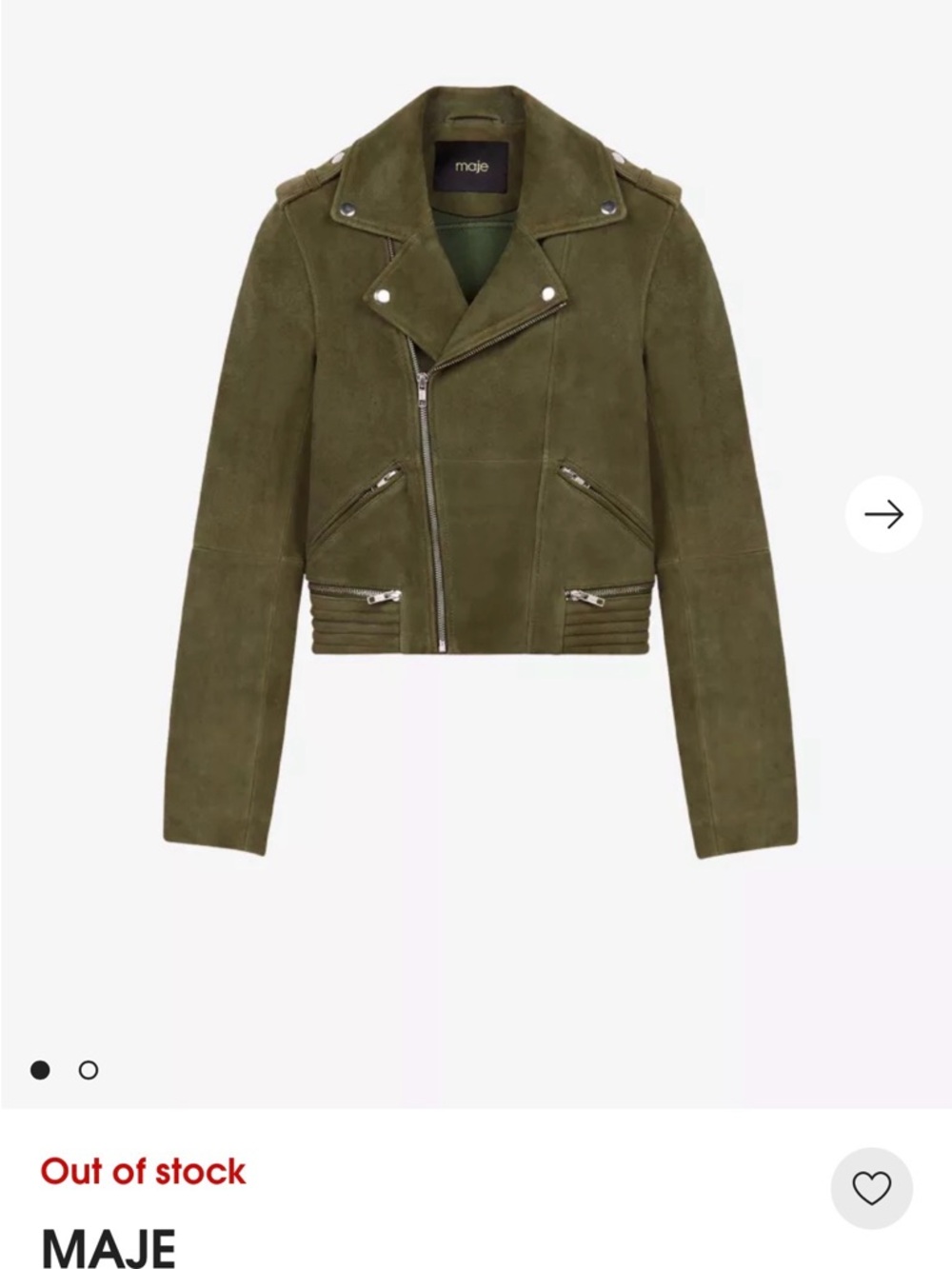 Maje Olive Green Suede Moto Jacket